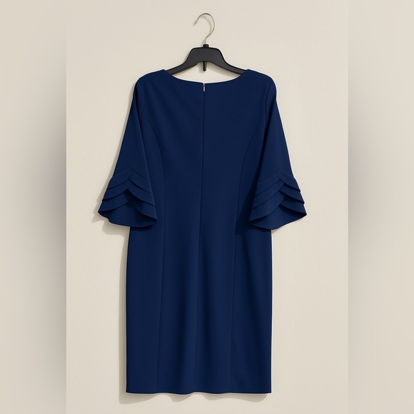 DKNY Navy Shift Dress Size 12 Scalloped Split Sleeves. Weddings Professional - Picture 3 of 5